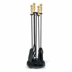 Pilgrim 2400 Series Black With Gold Ball Handles Fireplace Tool Set - 5pc