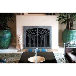 Alexandria Rectangular Inside Arched Fireplace Door - Wrought Iron