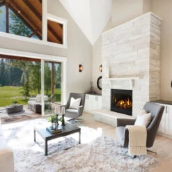 Quartz 32" Direct Vent Gas Fireplace | Majestic -Fireplace Shop Quartz Platinum 36 with Black mesh decorative front and reflective black glass interior panels result 99788.1662646994