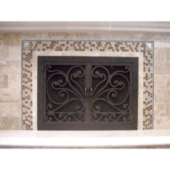 Faraday Rectangular Fireplace Door - Wrought Iron -Fireplace Shop Serine 2b door close 56855.1581637987