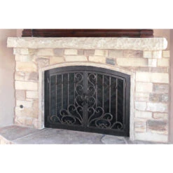 Arcadia Arched Fireplace Door - Wrought Iron