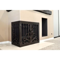 Arcadia Rectangular L-Shape Fireplace Door - Wrought Iron