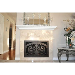 Azalea Rectangular Inside Arch Fireplace Door - Wrought Iron