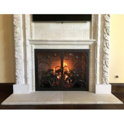 Camellia Rectangular Fireplace Door - Wrought Iron