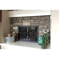 Cenote Rectangular Fireplace Door - Wrought Iron