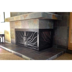 Coral Rectangular L-Shape Fireplace Door - Wrought Iron