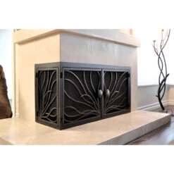Coral Rectangular L-Shape Fireplace Door - Wrought Iron -Fireplace Shop coral 15 l shape fireplace door web2 94805.1582219097