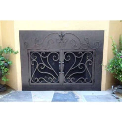 La Jolla Rectangular Fireplace Door - Wrought Iron -Fireplace Shop la jolla 44 fireplace door web3 19769.1575310541