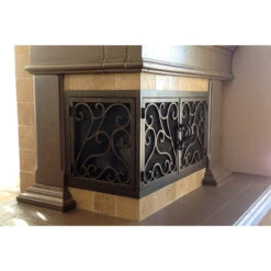 La Jolla Rectangular L-Shape Fireplace Door - Wrought Iron