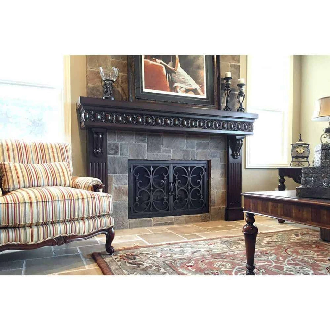 Rancho Santa Fe Rectangular Fireplace Door - Wrought Iron 2 Rancho Santa Fe Rectangular Fireplace Door - Wrought Iron - Image 2