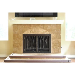 Redwood Rectangular Fireplace Door - Wrought Iron