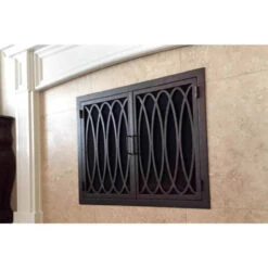 Ripple Rectangular Fireplace Door - Wrought Iron -Fireplace Shop ripple 25 rectangular fireplace door web2 53261.1574814274