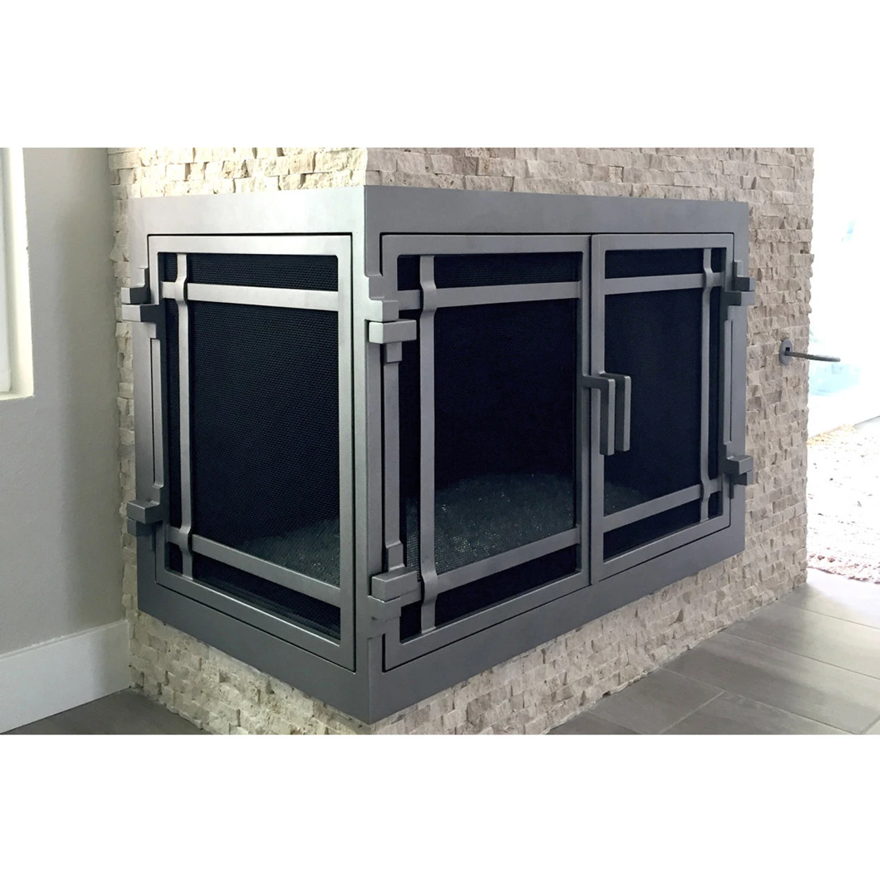 Santa Monica Rectangular L-Shape Fireplace Door - Wrought Iron 2 Santa Monica Rectangular L-Shape Fireplace Door - Wrought Iron - Image 2