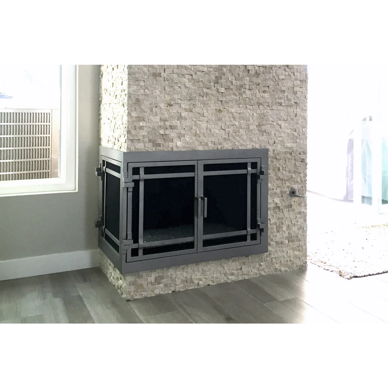 Santa Monica Rectangular L-Shape Fireplace Door - Wrought Iron 1 Santa Monica Rectangular L-Shape Fireplace Door - Wrought Iron