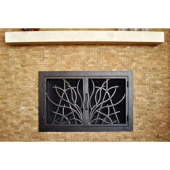 Saratoga Rectangular Fireplace Door - Wrought Iron