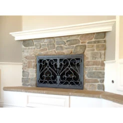 Sequoia Rectangular Fireplace Door - Wrought Iron -Fireplace Shop sequoia 3 fireplace door stacked stone 91658.1581970435