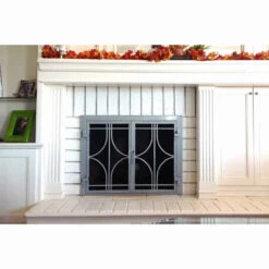 Stella Rectangular Fireplace Door - Wrought Iron -Fireplace Shop stella 17 fireplace door web3 72197.1575308167