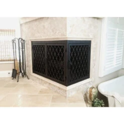 Trabuco Rectangular L-ShapeFireplace Door - Wrought Iron